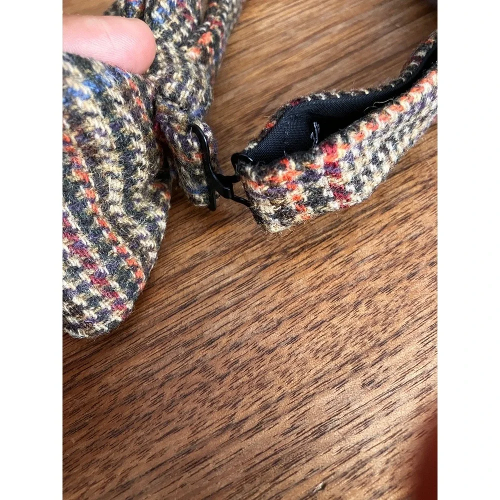 Mens Wool Tweed Bow Tie Multi Color Houndstooth Adjustable Pre-Tied Brown Blue